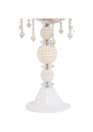 Kadife Kaplı Çiçek Dekorlu Klasik Model Abajur Beyaz