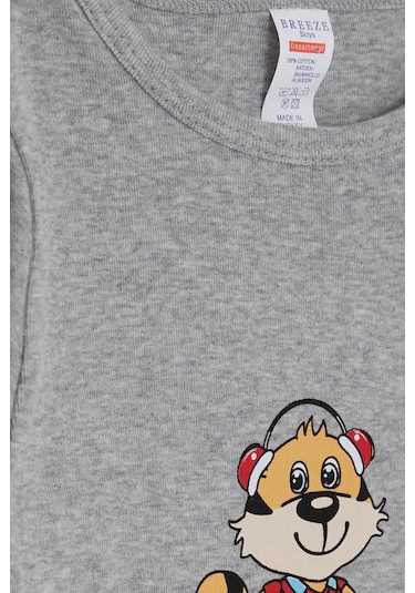 Breeze Erkek Bebek Çıtçıtlı Zıbın Body Eğlenceli Köpekcik Baskılı 9 Ay-3 Yaş, Koyu Gri Melanj