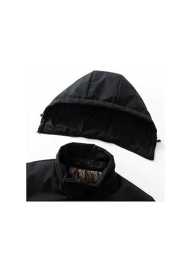 Erkek Aşağı Ceket, Kalınlaştırılmış Sıcak Pamuk Dolgulu Ceket, Bol Günlük Kapüşonlu Pamuk Dolgulu Ceket, Erkek Rüzgar Geçirmez Ceket Siyah