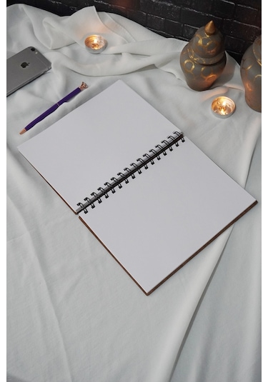 Balonlu Bisiklet Ahşap Defter - Ajanda - Spiralli - Çizgisiz Defter Ahşap Rengi Ceviz A5 Notebook Turuncu