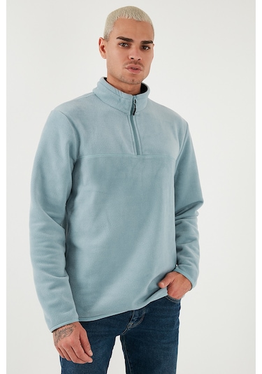 Buratti Regular Fit Anti-Pilling Tüylenme Yapmayan Dik Yaka Kalın Kışlık Şardonlu Erkek Polar 5896700 Mint