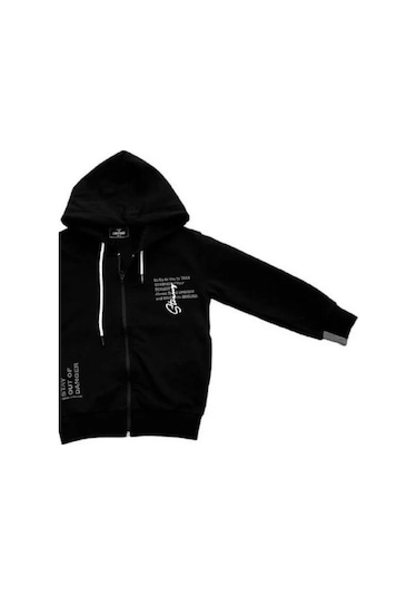Erkek Çocuk Kapüşonlu Stay Yazılı Mevsimlik Hırka-14167 Siyah