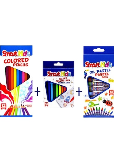 Smart Kids 3'lü Boya Seti - 12'li Kuru + Keçeli ve Pastel Boya