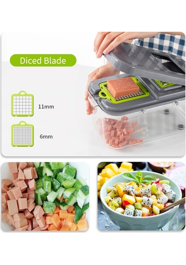 22'si 1 Arada Çok Fonksiyonlu Sebze Doğrayıcı Konteynerli Gri Gri