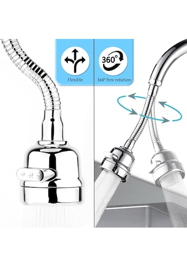 Whipwell Havalandırıcı Mutfak Musluğu 3 Modlu Su Çıkışı Uzatma Gümüş