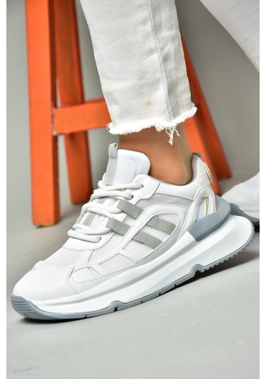 Fox Shoes S973017604 Beyaz/gri Kumaş Sper Ayakkabı Sneakers Beyaz - Gri