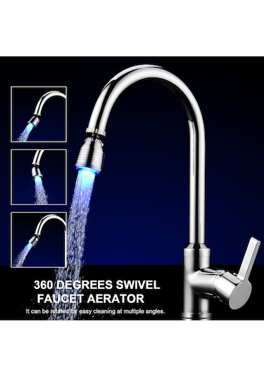 Kosona Led Isı Duyarlı 3 Renkli 360 Döner Su Kaynağı Bağı, Su Akımı İle Çalışır, 22mm Dahili Dişli, Su Tasarruflu, Modern Mutfak/banyo Diğer