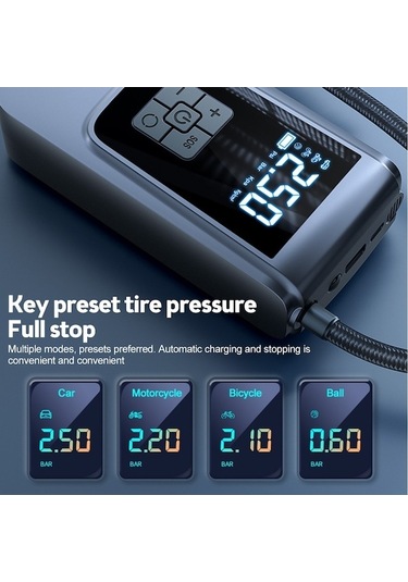 Didadodo Suıtu St-9624a 150psi Hava Pompası Akıllı Dijital Ekran Araba Bisiklet Siyah