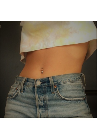 Heppii Cerrahi Çelik Ucu Taşlı Göbek Piercingi Gold Renkli Altın