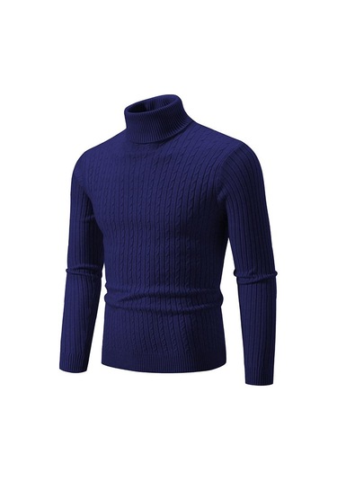 Yeni Erkek Yüksek Boyun Kazak Düz Renk Kazak Örme Sıcak Rahat Balıkçı Yaka Eşofman Yün Erkek Kış Açık Üstleri Lacivert
