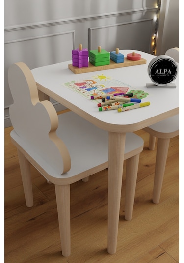 Alpa Ev Mobilya Bulut Tasarımlı Çocuk Masa Sandalye Takımı 2-5 Yaş Oyun Ve Aktivite Masası Beyaz