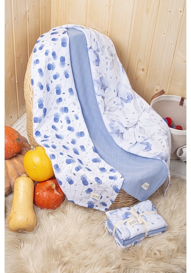 Luckka Dijital Baskılı 3'lü Müslin Örtü Seti - 75x75 Cm - Zt5000 Mavi Mavi