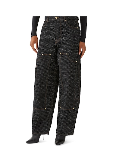 Ganni Şık Fluffy Denim Işçi Jean Pantolon Siyah