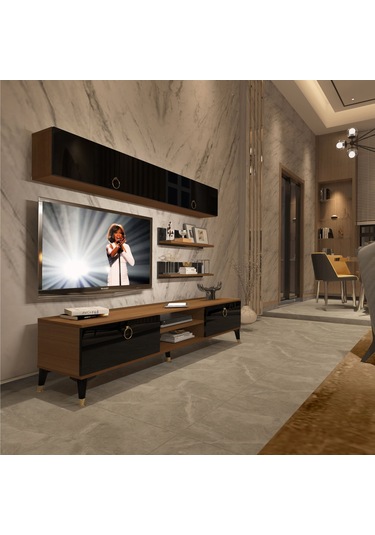 Decoraktiv Eko 5 Mdf Dvd Gold Tv Ünitesi Tv Sehpası Ceviz - Siyah