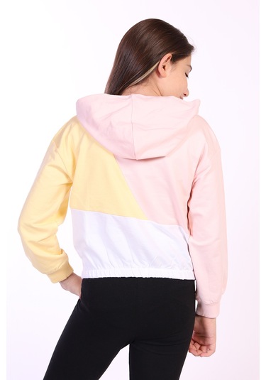 Toontoy Kız Çocuk Garnili Kapüşonlu Sweatshirt Pudra