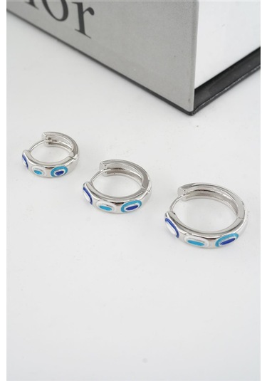 Kadın Vip Seri Mineli Nazar Motifli 3'lü Halka Küpe