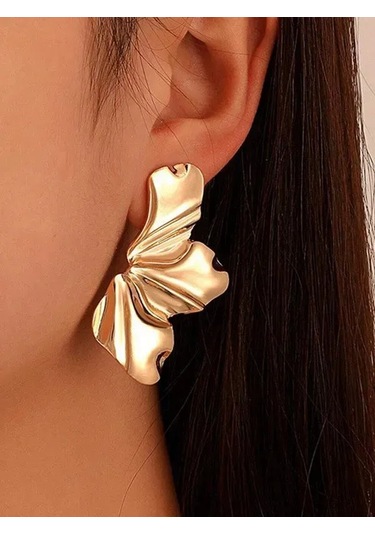 Moveevo Gümüş Kaplama Gül Yaprağı Desenli Asimetrik Akşam Giyimi Küpe, Doğal Aventürin Taşı, Kadınlar İçin Modern Takı, 50x25 Mm, 18g Gold