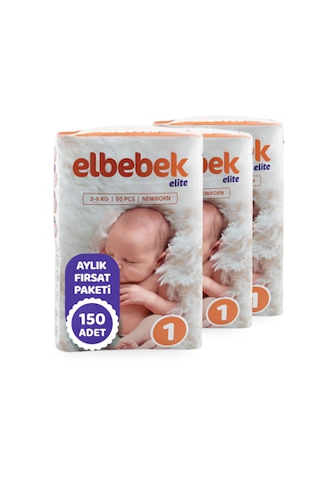 Elbebek Elite Yenidoğan Bebek Bezi 1 Numara Fırsat Paketi 150 Adet 3'lü