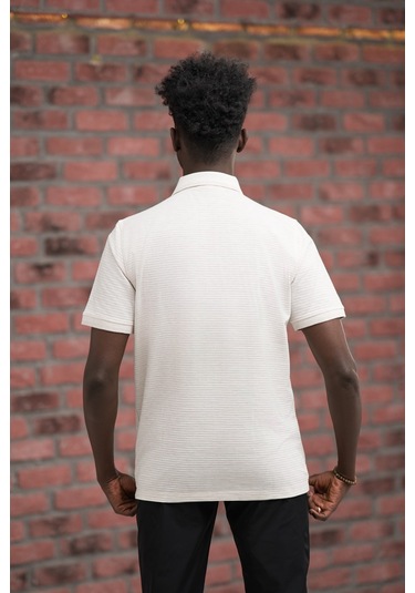 Advante Rahat Kesim Örme Dokumalı Cepli Polo Yaka T-shirt krem