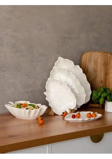 Korall Beyaz Salata Kasesi "yaprak" Porselen 29 Cm 417739280 Beyaz