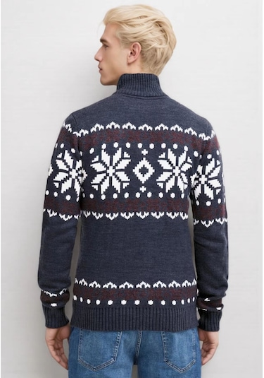 Edwardest Erkek Örgü Kazak: Günlük Slim Fit Yarım Yüksek Yakalı Hırka Kahverengi