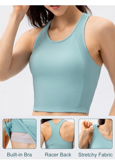 Geeroyoo Yoga Ve Koşu İçin Kadın Spor Yeleği, Göğüs Pedli, Kolsuz, Dar Kesim, Bulut Mavisi, 10/xl Açık Mavi