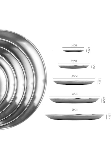 Homyl Paslanmaz Çelik Yuvarlak Tabak Bulaşık Kamp Piknik 26cm Gümüş
