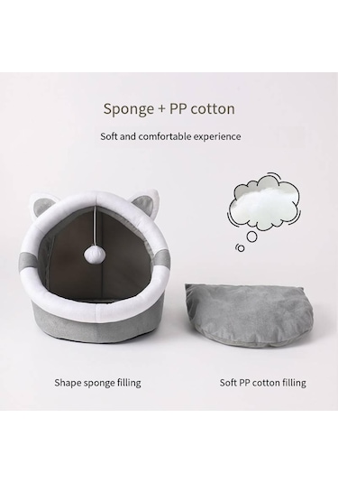 Mufunye Kapalı Kedi Yatakları Kedi Evi Kapşonlu Mağara Tasarımı Peluş Yastıklı Dört Mevsim Evrensel