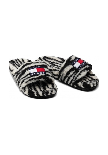 Black Tommy Hilfiger Kadın Wild Animal Printed Pool Slide Terlik