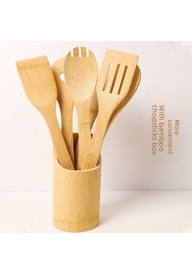 Hombey Ev Ve Restoran Kullanıma Uygun Uzun Saplı Dayanıklı Bambu Mutfak Kaşığı - Kavurma, Sote Ve Servis İçin 30x6cm Eğimli