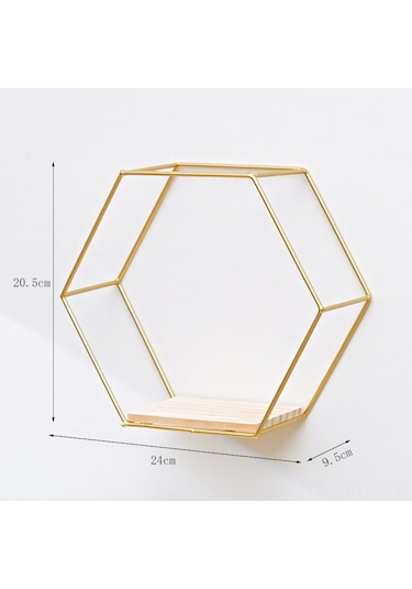 Ranyeek Altın Orta Boy Altıgen Duvar Rafı - Ev Dekorasyonu İçin Pratik Duvarlı Depolama Ve Dekoratif Seyir Rafı Altın
