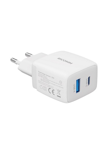Ricomm 25W GaN USB-C + USB-A PPS PD Hızlı Şarj Cihazı + 2 Metre Type-C 60W Şarj Kablosu