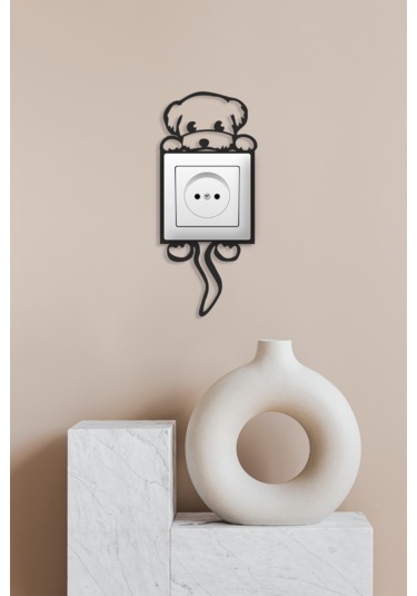 Sevimli Köpek Priz Çerçevesi Mdf Duvar Dekorasyon Ürünü