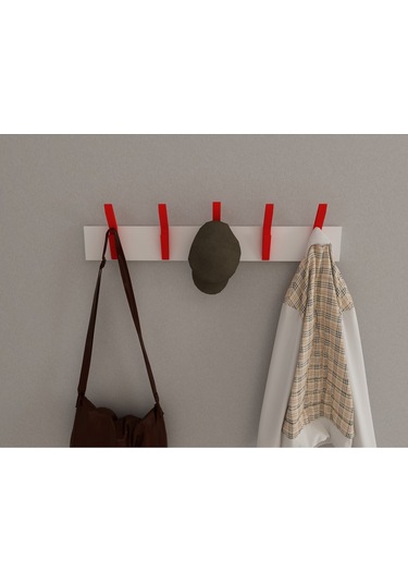Hepsi3boyutlu Modern Duvar & Kapı Kanca Askılık - 5 Adet Kırmızı Kanca Askılık - Model No : 3 Kırmızı