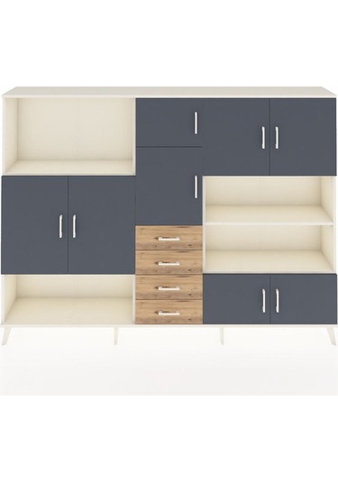 Arges Dolap 9 Raflı 4 Çekmeceli 8 Kapaklı 220x30x163 Aytaşı-antra Aytaşı-antrasit/çam