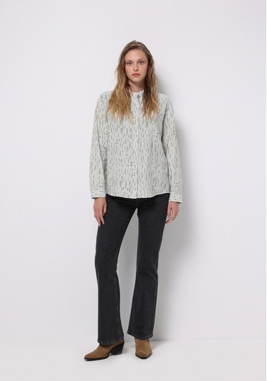 Colins Regular Fit Hakim Yaka Baskılı Kadın Yeşil Uzun Kol Gömlek Cl1077304 Q1.v1 Sag Sage