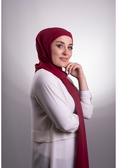Bordo Pratik Hazır Geçmeli Şal Şifon Boru Boneli 3001_16