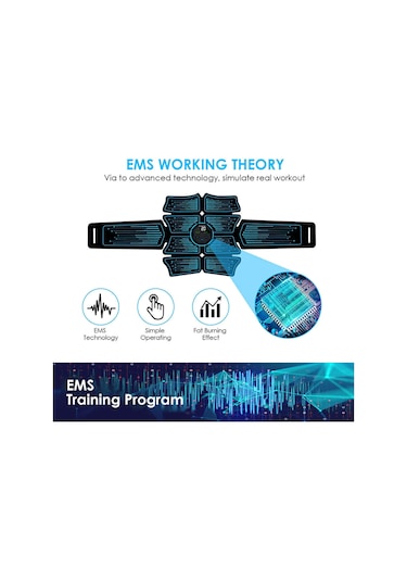 Padalink Karın Kası Egzersiz Aleti - 10 Mod 20 Seviye - Lcd Ekranlı Usb Şarjlı Elektrikli Masaj Cihazı 1 Adet Karın Bandı + 1 Adet Ana Ünite Mavi