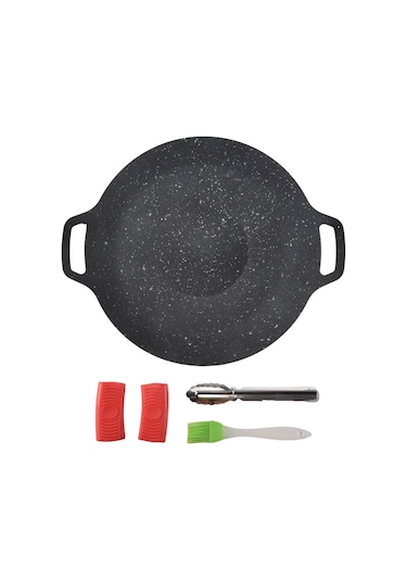 30cm Açık Hava Kamp Izgara Plakası Yapışmaz Kore Barbekü Plakası Siyah