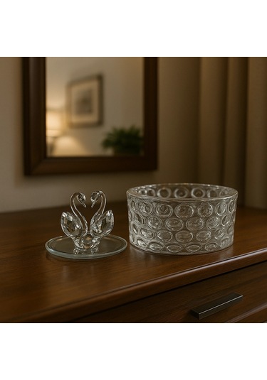 Kristal İki Kuğulu Takı Toka Kutusu 12x8