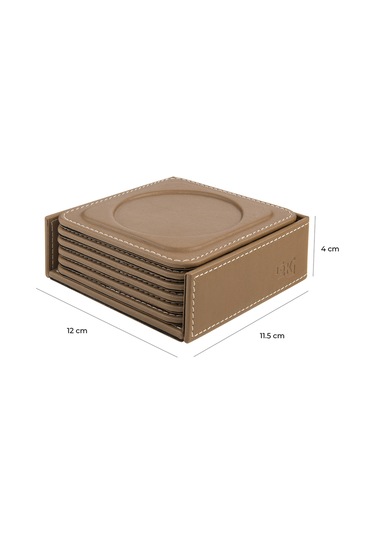 Bardak Altlığı,6 Lı Set,masaüstü Yuvarlak Cup Coaster,vegan Suni Deri,11x11 Cm.,vizon Vizon