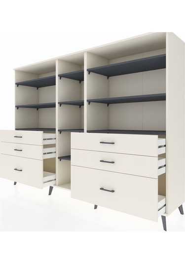 Hyperion Dolap 10 Raflı 6 Çekmeceli 220x44x163 Aytaşı-antrasit/a Aytaşı-antrasit/aytaşı