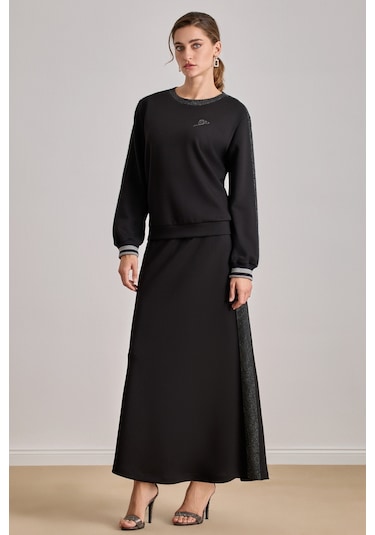 Yandan Cepli Siyah Örme Etek Siyah