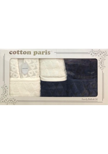 Royam Cotton Paris Jakarlı Pamuklu 6 Parça Aile Bornoz Seti Lacivert