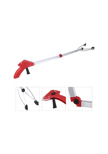 Kosona Alüminyum Çelik Katlanabilir Bahçe Yaprak Toplayıcı - Uzun Uçlu, Dayanıklı, Kırmızı Saplı Çöp Tutucu