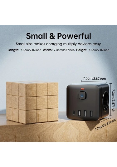 Xuweiwei 7li Fonksiyonlu Güç Küpü Siyah 3 Ac Priz 4 Usb Port Usb C Hızlı Şarj Dalgalanma Korumalı Taşınabilir Çok Amaçlı Adaptör