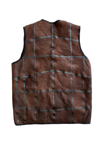 Koyukahve Patchwork İçi Kürk-dışı Süet Deri Biye Detaylı Yelek