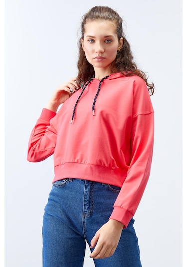 Tommy Life Fuşya Uzun Kol Rahat Form Kapüşonlu Kadın Sweatshirt - 97115 Fuşya