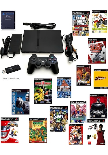 Playstation 2 + 1 Adet Kol + Memory Kart 32Gb Flas Disk + 38 Adet
