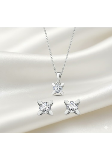 Ariş 0.15 Karat Pırlanta Tektaş Kolye  Küpe